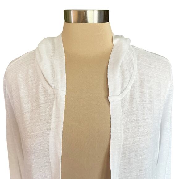 Tahari 100% Linen White Open Front Cardigan Hooded Sz 1X Beachy Coverup Summer - Picture 2 of 8